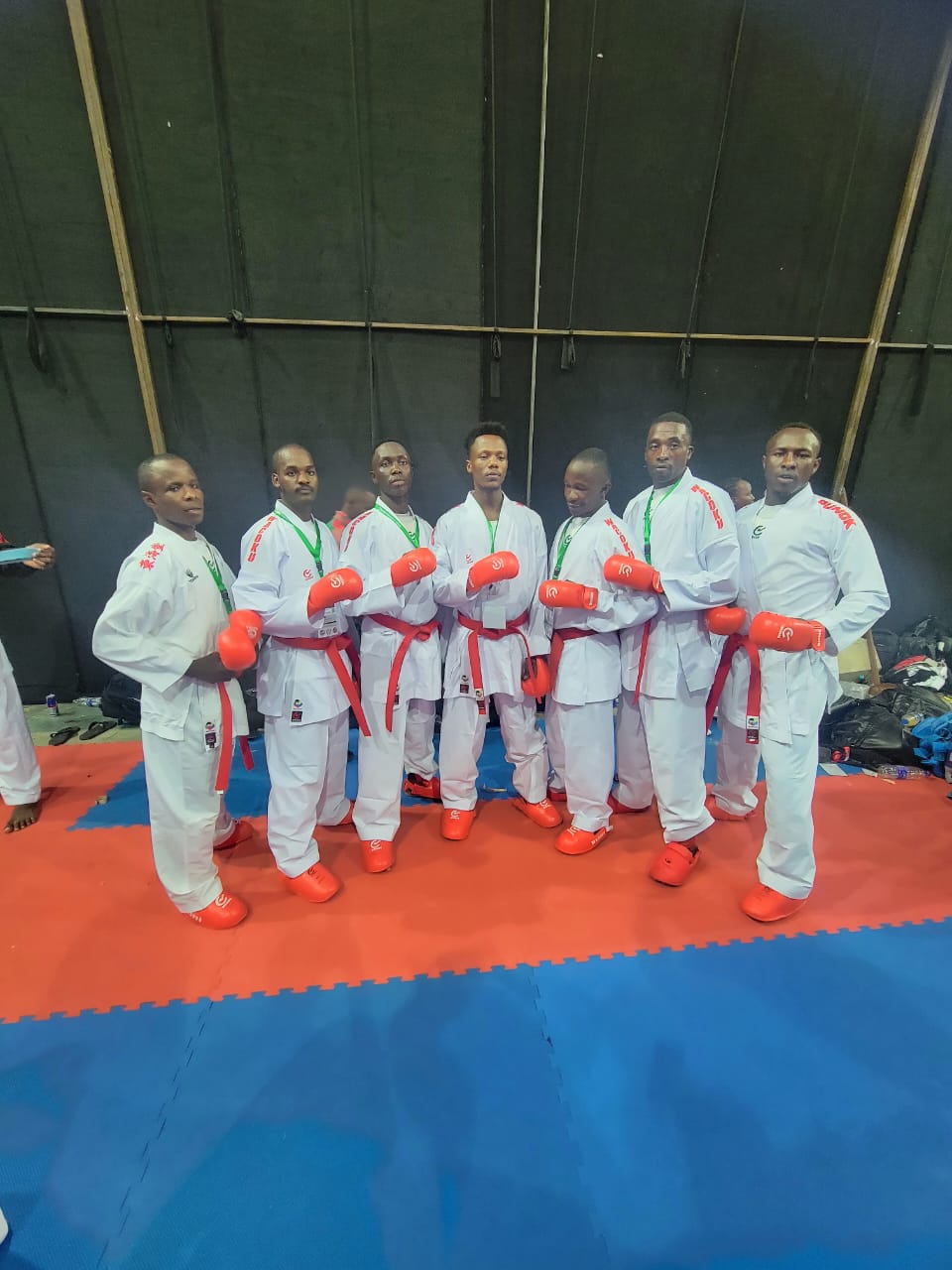 Male kumite team poses for a photo in Ethiopia.