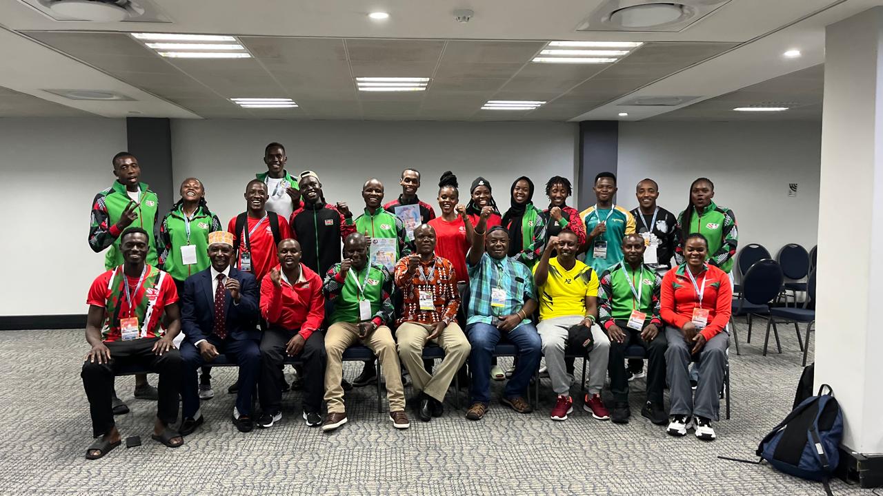 The national team representing Kenya poses for a photo in South Africa following a successful Commonwealth Championship.